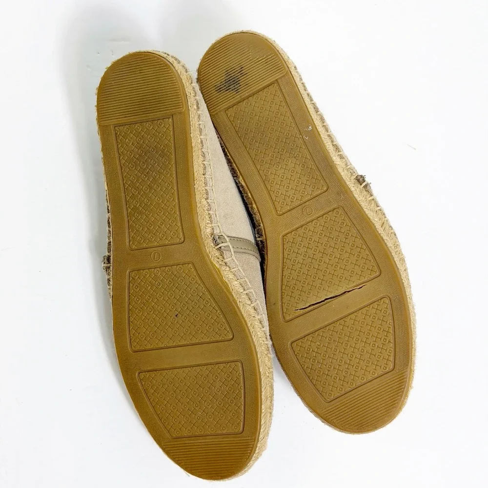 Tory Burch Sidney Espadrille Flats Women 7 Tan Suede Leather Logo Slip On